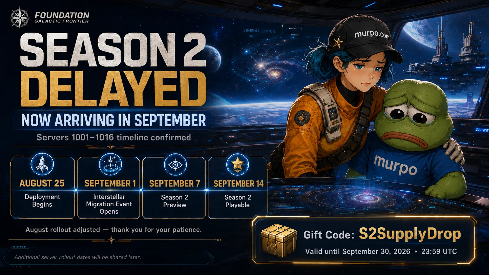 In-game season announcement graphic with supply drop code S2SupplyDrop